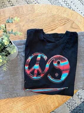 NIKE Black Graphic T-Shirt with Multicolor Peace & Smiley Design